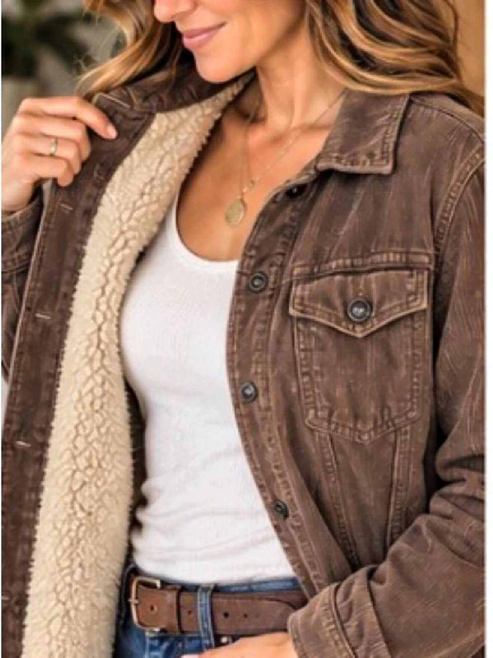 25” ptp Prana men’s Same Jacket Sherpa-Lined Corduroy Brown Large Like New